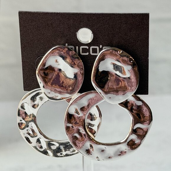 Vintage Y2K Chico's Hammered Silver Articulated Statement Earrings Sculptural - Picture 11 of 11